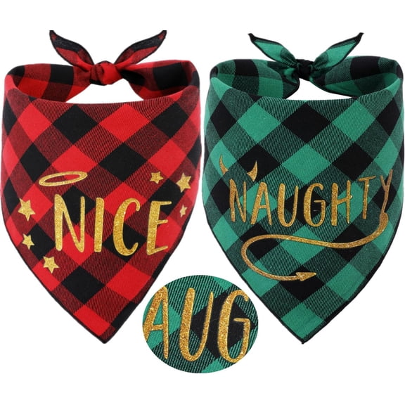 2 Pack Christmas Dog Bandanas, Buffalo Plaid Dog Holiday Bandana Xmas Scarf for Small Medium Large Dogs