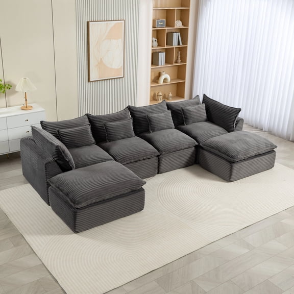 MODERNLUXE 129.8" Oversized Modular Sectional Sofa,U-Shaped Cloud Couches with Deep Seat,Movable Ottomans & Soft Pillows,6-Seater Modern Sofa Couch for Living Room Apartment,Grey