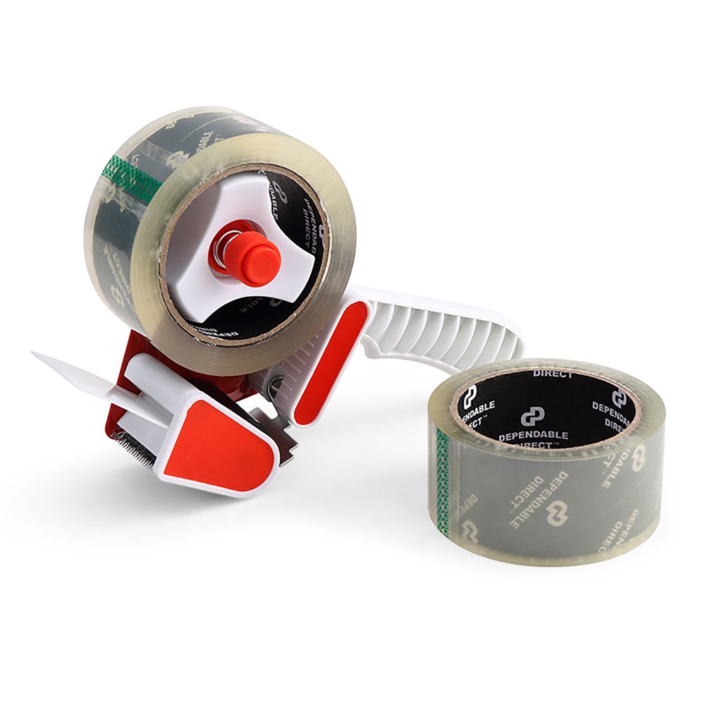 Tape Gun Dispenser & 2 Rolls Quiet Unwind Packing Tape 110 Yd, 2" Wide