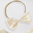 thumbnail image 6 of mgoYE Baby Girl Summer Clothes Newborn Outfit Ruffle Romper Infant Baby Dress Bow Headband Solid Cute Outfits Girls(Beige,6-12 Months), 6 of 7