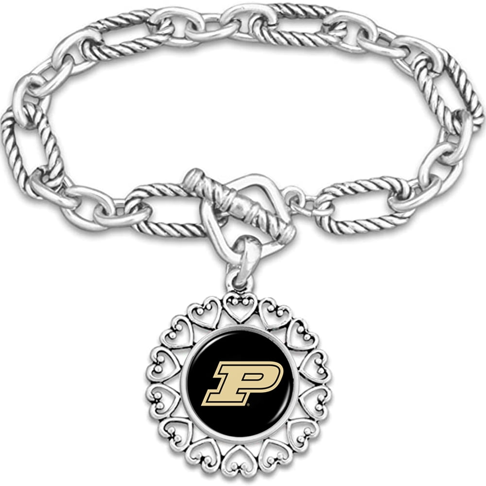 Purdue Chain Link Toggle Bracelet with Heart Trim Round Logo Charm