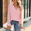 thumbnail image 4 of Camisas casuales con cuello en V para mujer Otoño Invierno con estilo en forma de rombo hueco para mujer Camisas de punto sueltas de manga larga Rosa L, 4 of 8