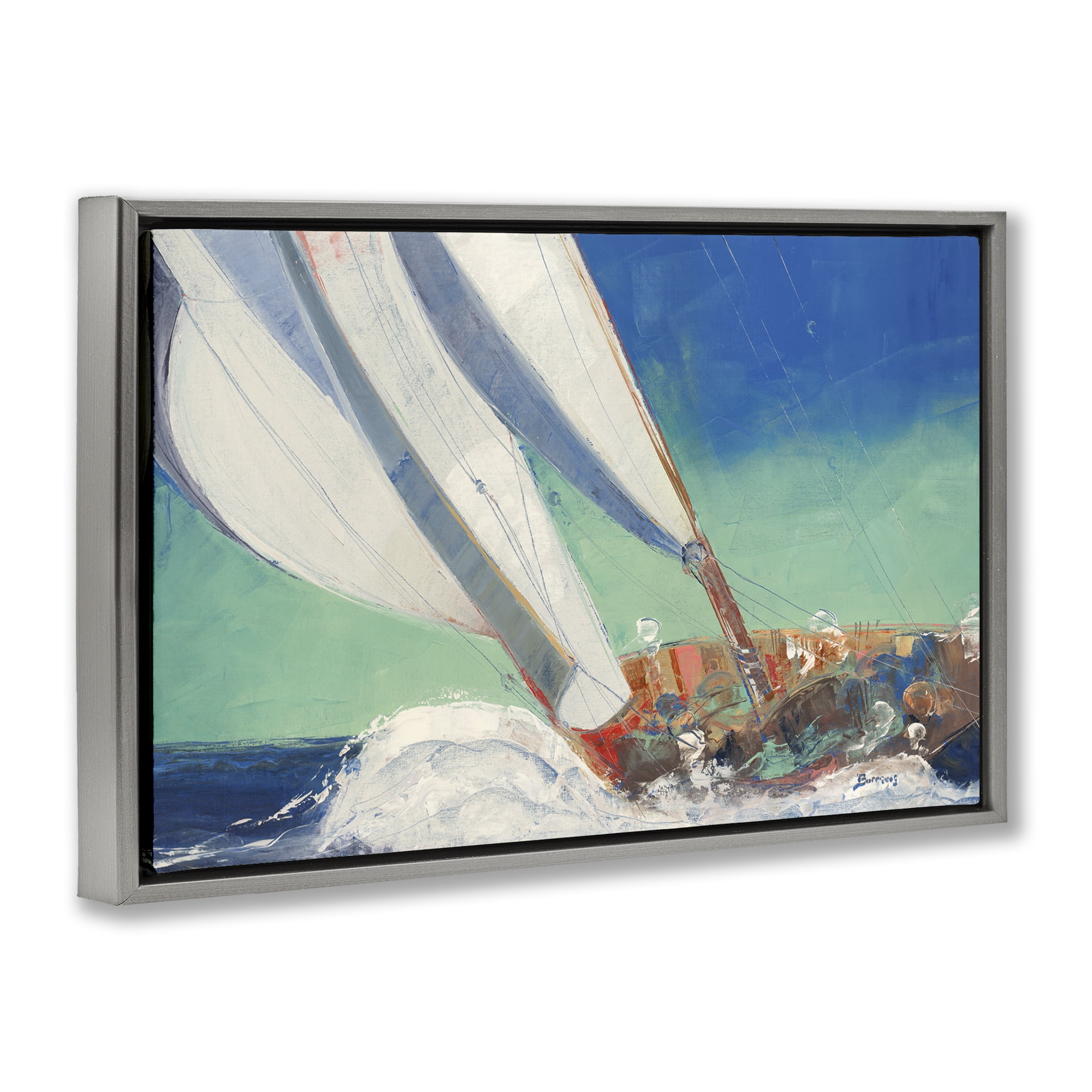 Stupell Industries Maritime Boat Hull Nautical & Beach Painting Gray Floater Framed Canvas Art Print Wall Art, 25 x 17