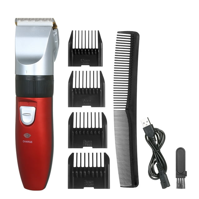 Graflsoa Red Cordless Hair Clipper Set for Men - Low Noise, Lightweight Design with 4 Detachable Combs, Built-in Battery, and Easy Cleaning (2-3 Hours Runtime)