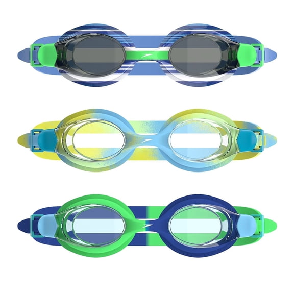 Speedo Kids Swim Goggles 3-Pack, Leak-Proof Flexible Fit, Adjustable Strap, Anti-Fog UV Protection, Ages 3–10 (Boy)