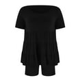 thumbnail image 4 of Women's Workout 2 Piece Outfits Plus Size Sleeveless /Short Sleeve Pleated Tops Casual Tank Tops Biker Shorts Sets, 4 of 4