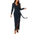 thumbnail image 2 of INSPIRE CHIC Women's Maxi Bodycon Dress V Neck Long Sleeve Side Slit Party Dress S Dark Blue, 2 of 6