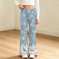 thumbnail image 5 of Girls Stretch Flare Pants All-Over Floral Print Lace Hemline Trousers Elastic Waist Faux Denim Bell Bottoms Casual Vintage Lounge Leggings Streetwear Back to School, 5 of 9