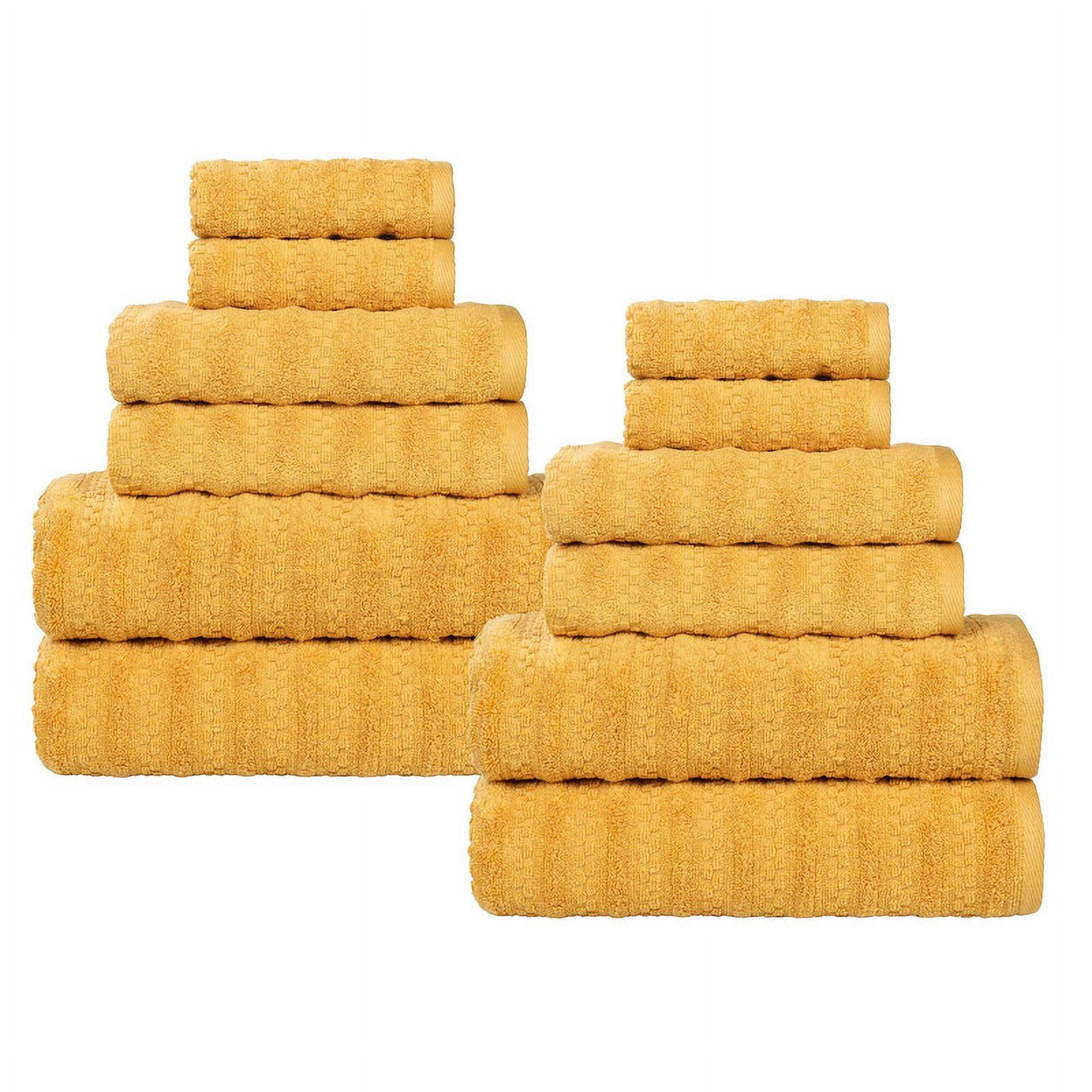 Superior Zuma Waffle Textured Stripes Zero Twist 12 Piece Towel Set, Gold