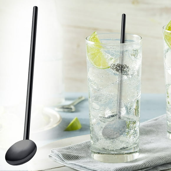Cqxid Tableware Under $5 Stainless Steel Stirring Spoon Straws 2-In-1 Coffee Cereal Smoothies Milkshakes Soups Spoon Straws Stainless Steel Drinking Spoon Straws Reusable Metal Cocktail