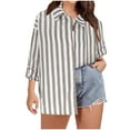 thumbnail image 2 of Hauts Grande Taille pour Femmes Mode Décontractée Couleur Unie Imprimé Col en V Col Rond Manches Longues Chemise Ample à Rayures Boutonnée Chemise Régulière Décontractée avec Manches Ajustables, 2 of 8
