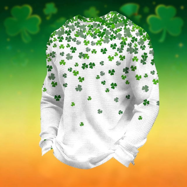 Ceisia Men's Loose Fit Waffle Knit Sweatshirt - St. Patrick's Day Gradient All-Over Print Green S Gifts