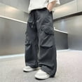 thumbnail image 2 of Weebloom Boys' Barrel Pants Wide Leg Cargo Pants For Casual High Waisted Loose Fit With Pockets Casual Pants For Kids Trousers Dark Gray 13-14 Years, 2 of 4