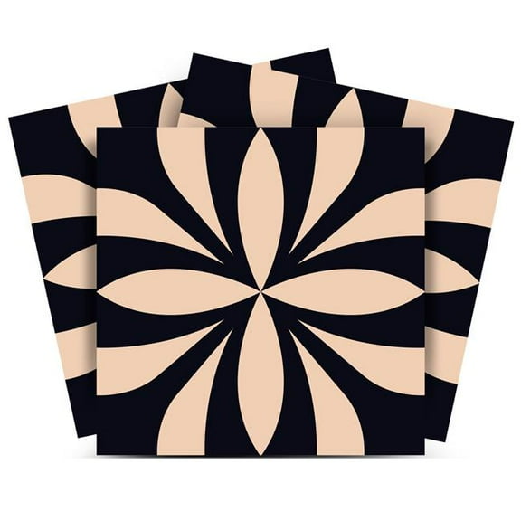 HomeRoots 556435 12 x 12 in. Intertwined Black & Cream Peel & Stick Removable Tiles