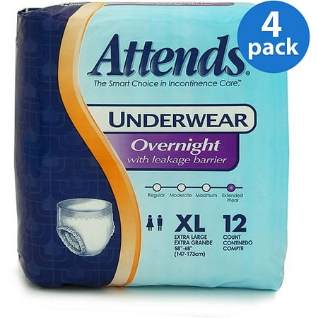 (4 Pack) Attends Overnight Protective Underwear with Leakage Barriers, XL, 12 (Best Adult Diapers In India)