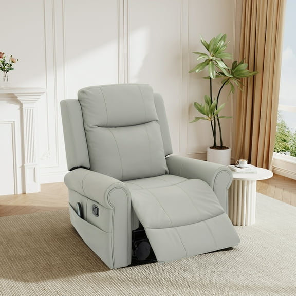 Christopher Knight Home Manual Recliner, 270° Swivel Rocker PU Leather Chair with Heat & Massage, Gray