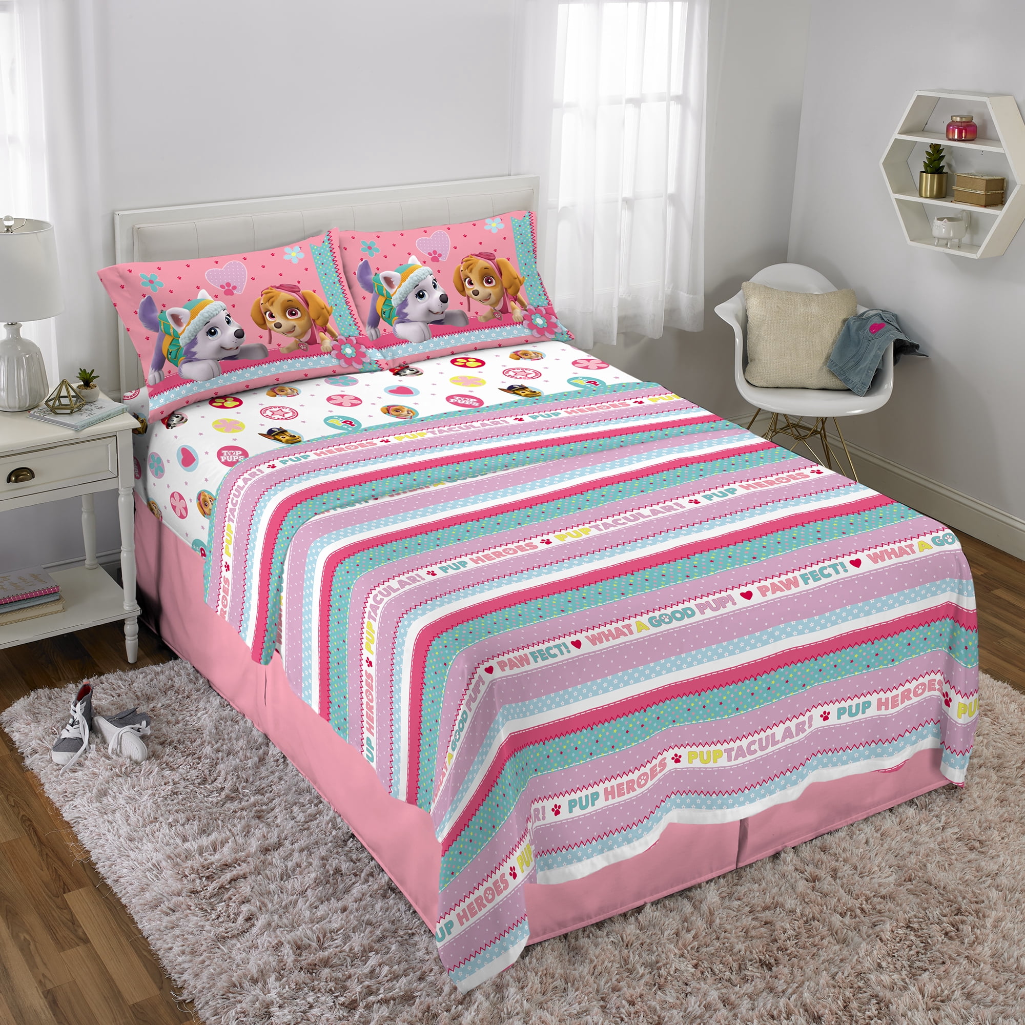 PAW Patrol Kids Full Sheet Set, Pink, Nickelodeon
