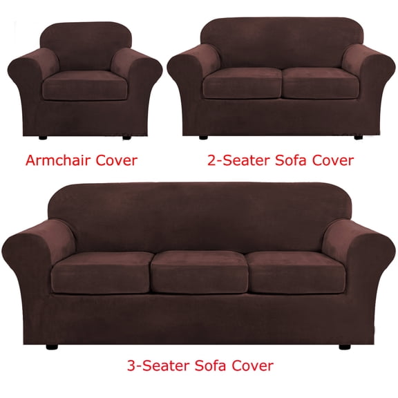 MIFXIN Velvet Plush Sofa Covers Stretch Couch Covers with Separate Cushion Cover (Brown, 3-Seater Sofa)