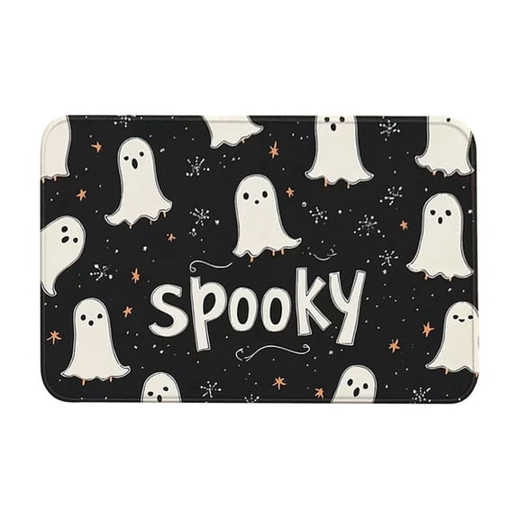 Halloween Floor Mat, Soft Doormat with Pumpkin and Ghost Patterns, Anti-Slip Bathroom and Kitchen Rug for Fall Decor Black