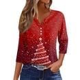 thumbnail image 2 of Puntoco Blusa informal de cuello redondo con mangas 3/4 cortas y estampado a la moda para mujer, 2 of 5