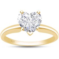 925 Sterling Silver 14K Yellow Gold Finish Engagement Rings Heart Cut Solitaire Wedding Promise Rings for Women