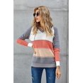 thumbnail image 3 of OUSITAID Women‘s Color Block Knit Hoodies Sweaters Loose Long Sleeve V Neck Drawstring Pullover Sweatshirts (Grey-2XL), 3 of 5