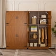 thumbnail image 5 of iSunirm 71'' Modern Farmhouse Armoire Wardrobe Closet with Clothes Hanging Rod, 4 Door Wardrobe Closet with Adjustable Storage Shelves, Wardrobe for Bedroom, Cherry, 5 of 9