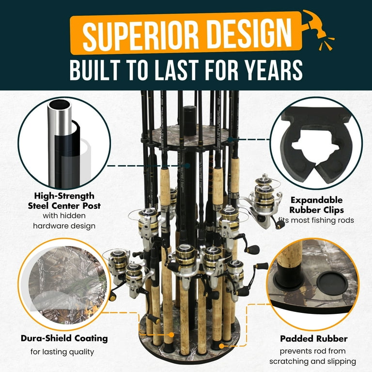 Rush Creek Creations Fishing Rod Round Holder with 16 Fishing Rod