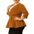 thumbnail image 5 of MODA NOVA Juniors Plus Size Curve 3/4 Sleeve Peplum Bomber Work Blazer, 5 of 6