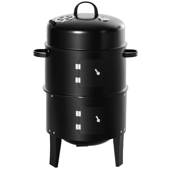 3-in-1 Vertical Charcoal BBQ Smoker Grill with 2 Cooking Areas and Thermometer