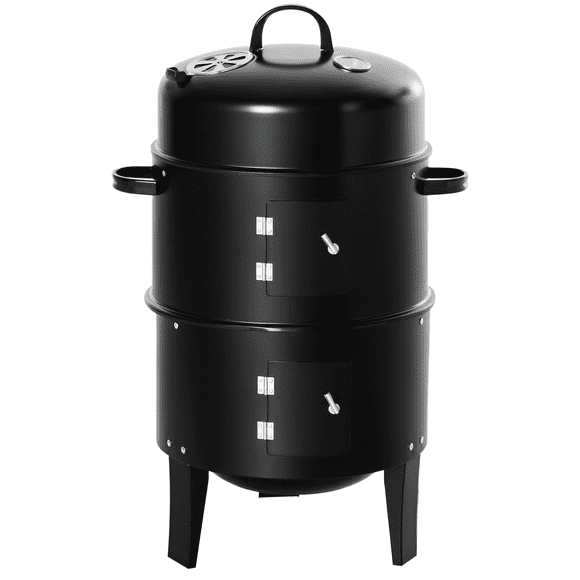 Outsunny 3-in-1 Vertical Charcoal BBQ Smoker, 16" Round Barbecue Grill