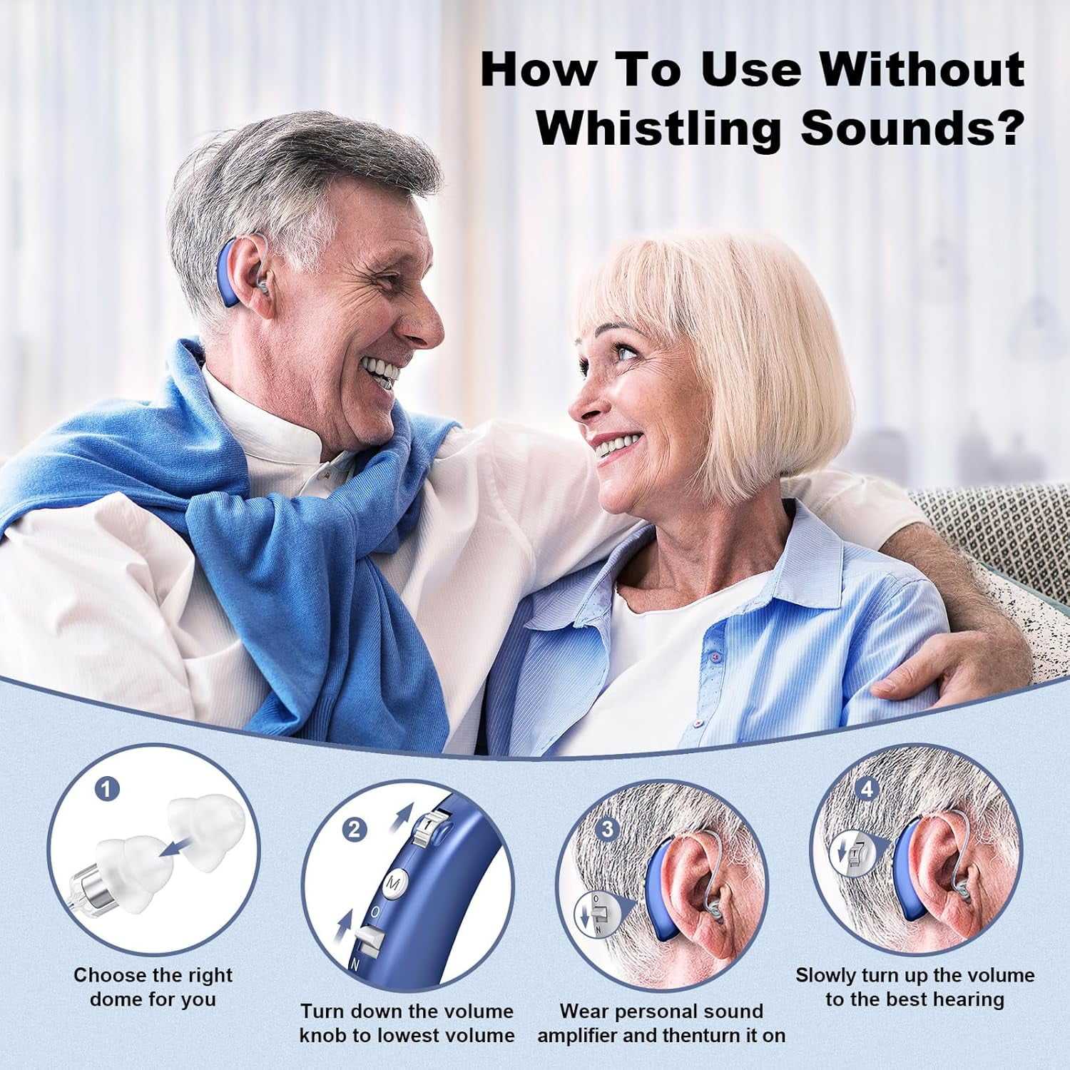 Digital Hearing Aids for Seniors with Noise Reduction, Rechargeable BTE Hearing Aid for Adults with Hearing Loss with volume control. (Blue)