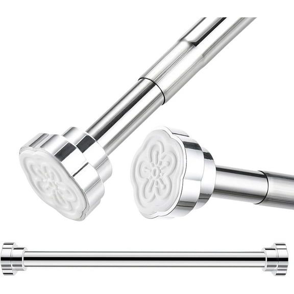 Chrome Shower Curtain Rod, Multi-Surface Compatibility, Flexible Size Adjustment, Durable Stainless Steel, Spring Tension, Rust Prevention, Non-Slip Ends, No Drill Installation