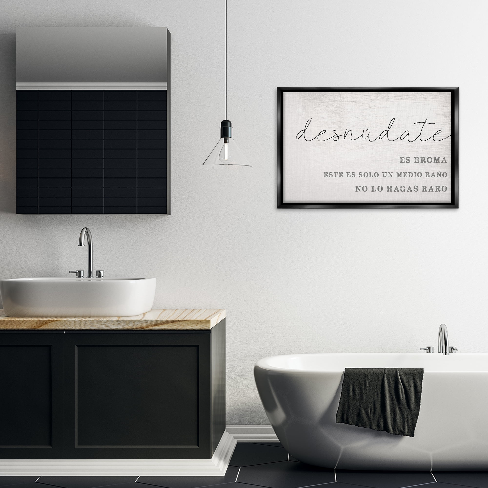 Stupell Industries Solo un Medio Baño Bath & Laundry Painting Black Floater Framed Art Print Wall Art, 31 x 21