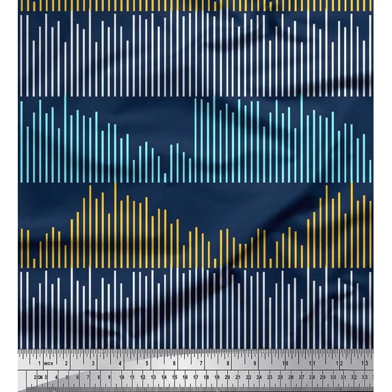 Soimoi Japan Crepe Satin Fabric Musical Sound Wave Lines Shirting Printed Fabric 1 Yard 42 Inch Wide
