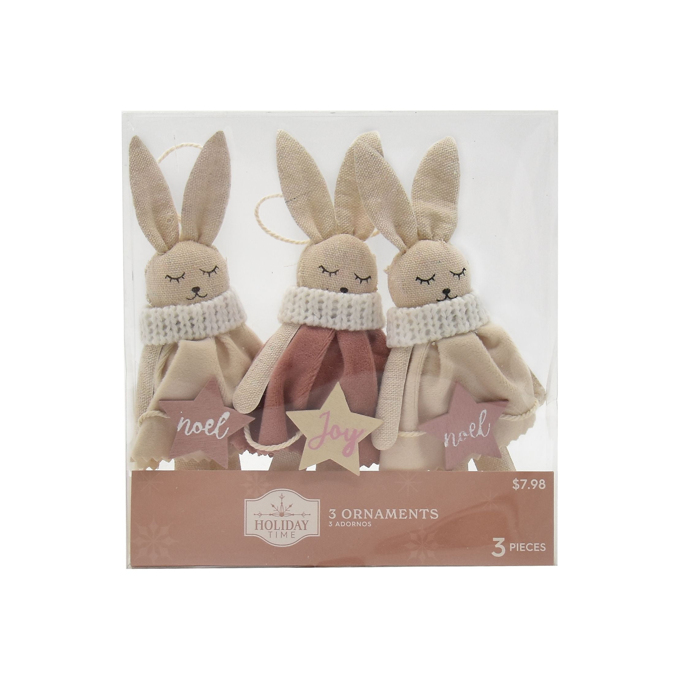 Holiday Time White Rabbit with Tag Ornaments, Set of 3