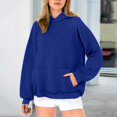 thumbnail image 2 of kpoplk Women Solid Basic Letter Loose Hoodie Sweatshirt Long Sleeve Kangaroo Pocket Drop Shoulder Pullovers To(Blue,S), 2 of 6
