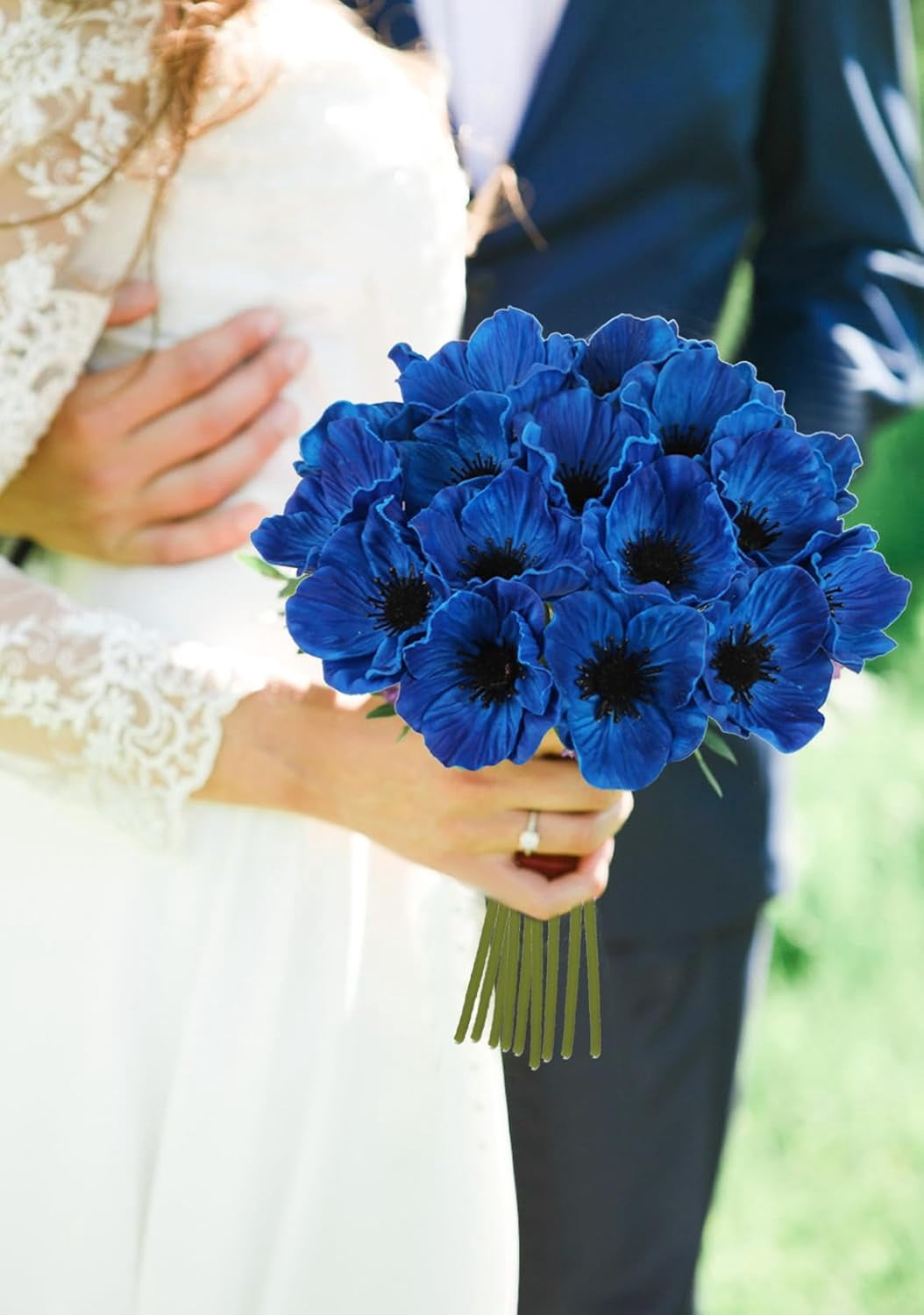 ABPETE Blue Poppy Flowers Artificial 20PCS Real Touch Faux Poppies with Stems 19.4" PU Fake Flower Arrangements for Wedding Centerpieces Bridal Shower Bouquets Home Table Garden Party Decor(Blue)