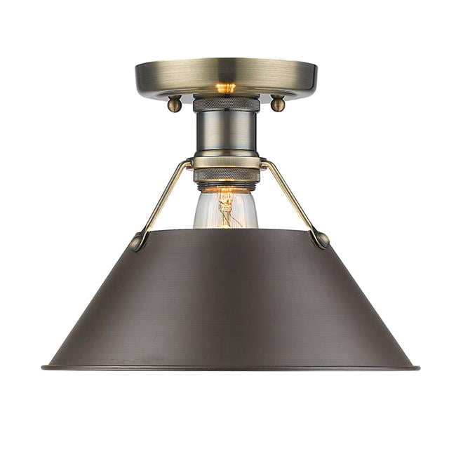 Golden Lighting 3306-FM AB-RBZ Orwell PW Flush Mount, Gold - Rubbed Bronze Shade
