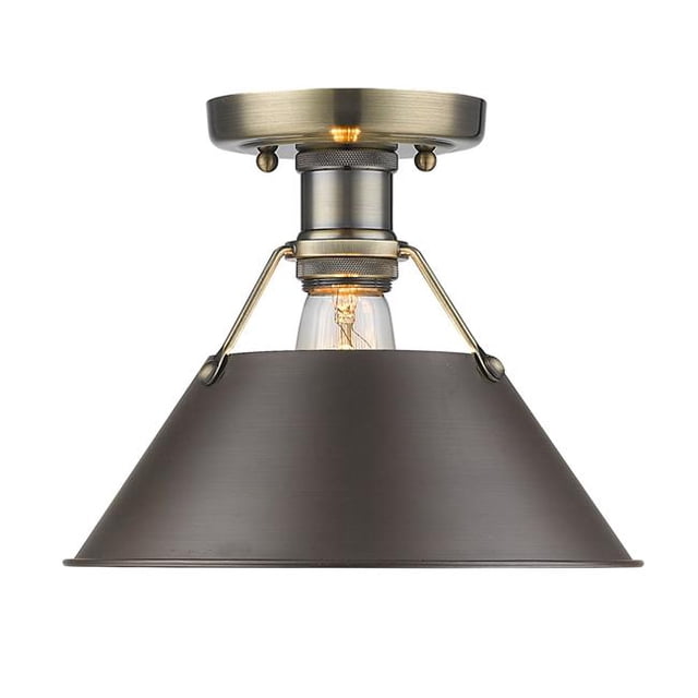 Golden Lighting 3306-FM AB-RBZ Orwell PW Flush Mount, Gold - Rubbed Bronze Shade