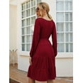 thumbnail image 3 of Women's Puff Sleeve Babydoll Dresses Long Sleeve V Neck Ruffle Flowy Party Midi Dress Black, 3 of 9