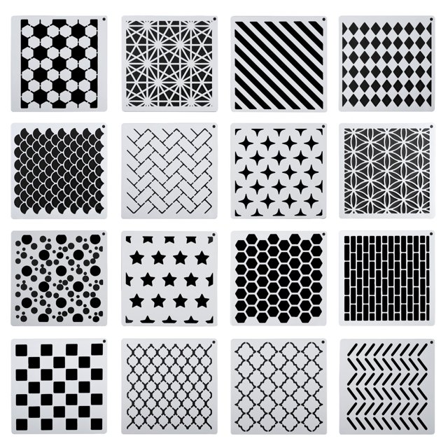 Plantillas de pintura geométrica, paquete de 16 plantillas reutilizables para dibujo, color blanco