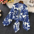 thumbnail image 2 of Htigea Womens Shrugs Long Sleeve Tie Open Front Cardigan Lightweight Summer Bolero Shrug Top Dark Blue M, 2 of 6