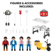 Playkidiz Push & Go Ambulance Toy Playset Emergency Vehicle with Realistic Lights & Sounds, 4 Buildable Figures, Stickers, and Accessories for Ages 3+