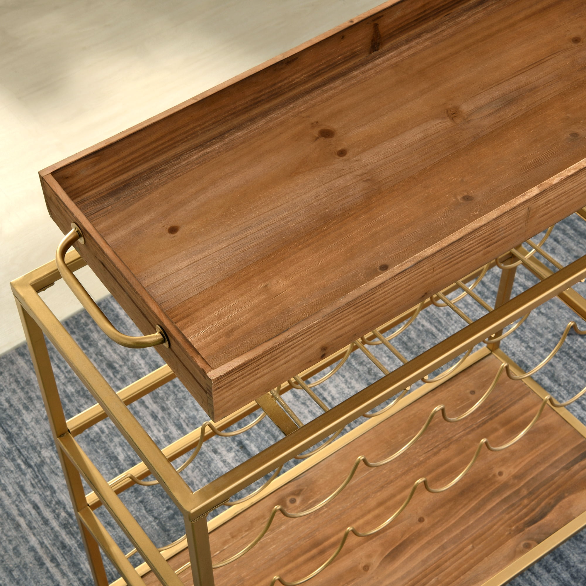 FirsTime & Co. Gold And Brown Concord Removable Tray Bar Cart, Farmhouse, Metal, 32.5 x 13 x 30 in