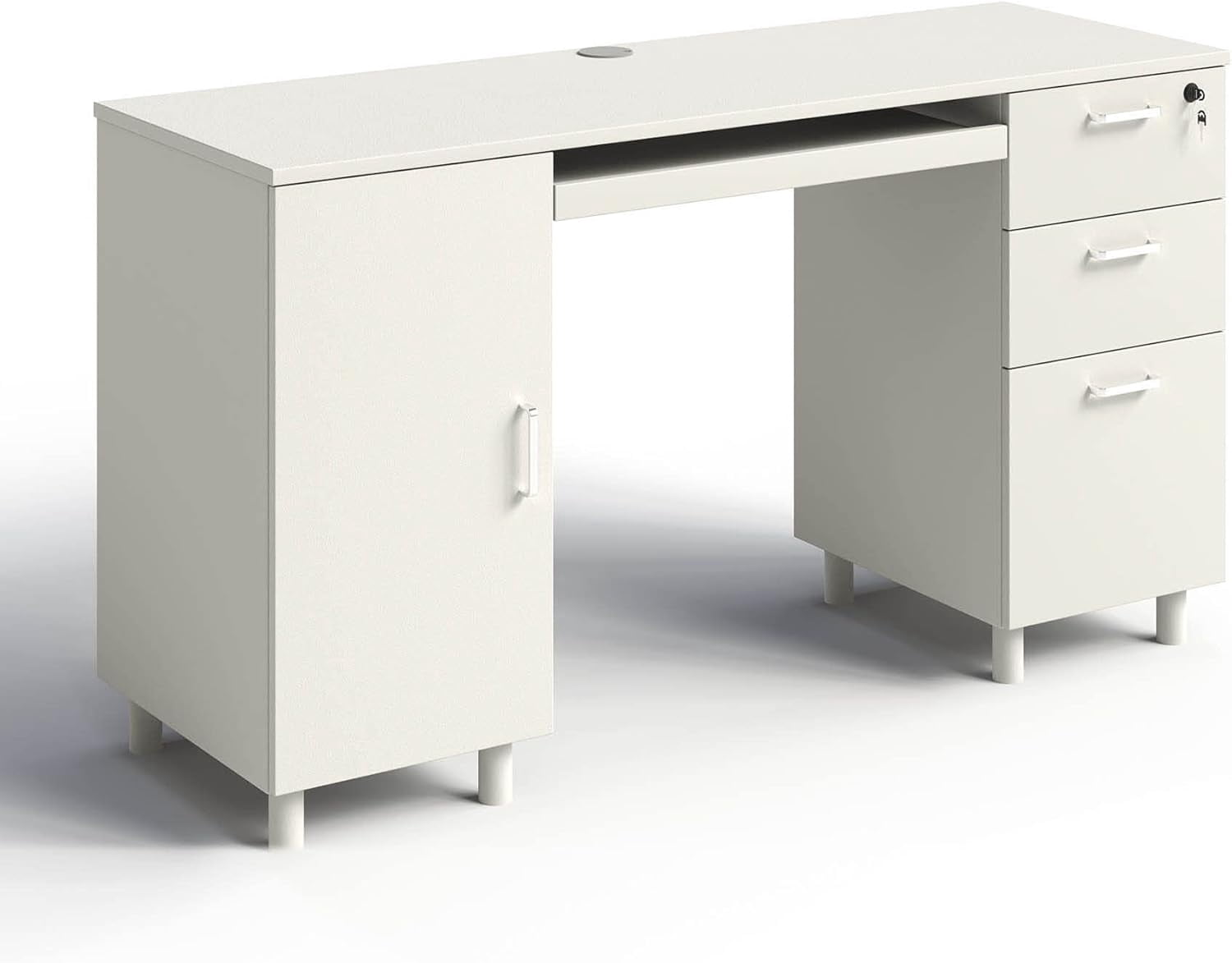 Modern Design Venice Computer Desk Great for Home Office Desk by Crafts and Comfort - 3 Drawers and CPU Storage Cabinet - Laptop Workstation with Keyboard Tray and Cable Hole - White