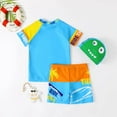 thumbnail image 2 of URMAGIC URMAGIC 1-7T Toddler Baby Boys Short Sleeve Rash Guard Trunks Two Pieces Dinosaur Shark Swimsuit with Hat, 2 of 5