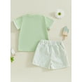 thumbnail image 6 of Baby Toddler Boy Shorts Clothing Set 6 12 18 24 Months 2T 3T Round Neck Short Sleeve T-shirt Striped Elastic Waist Shorts 2 Pcs Summer Outfit, 6 of 9