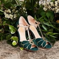 thumbnail image 3 of XYD Women Peep Toe T-Strap Butterfly Shaped Sandals Mid Heels Bridal Fancy Ballroom Pumps Shoes Size 7.5 Dark Cyan, 3 of 4