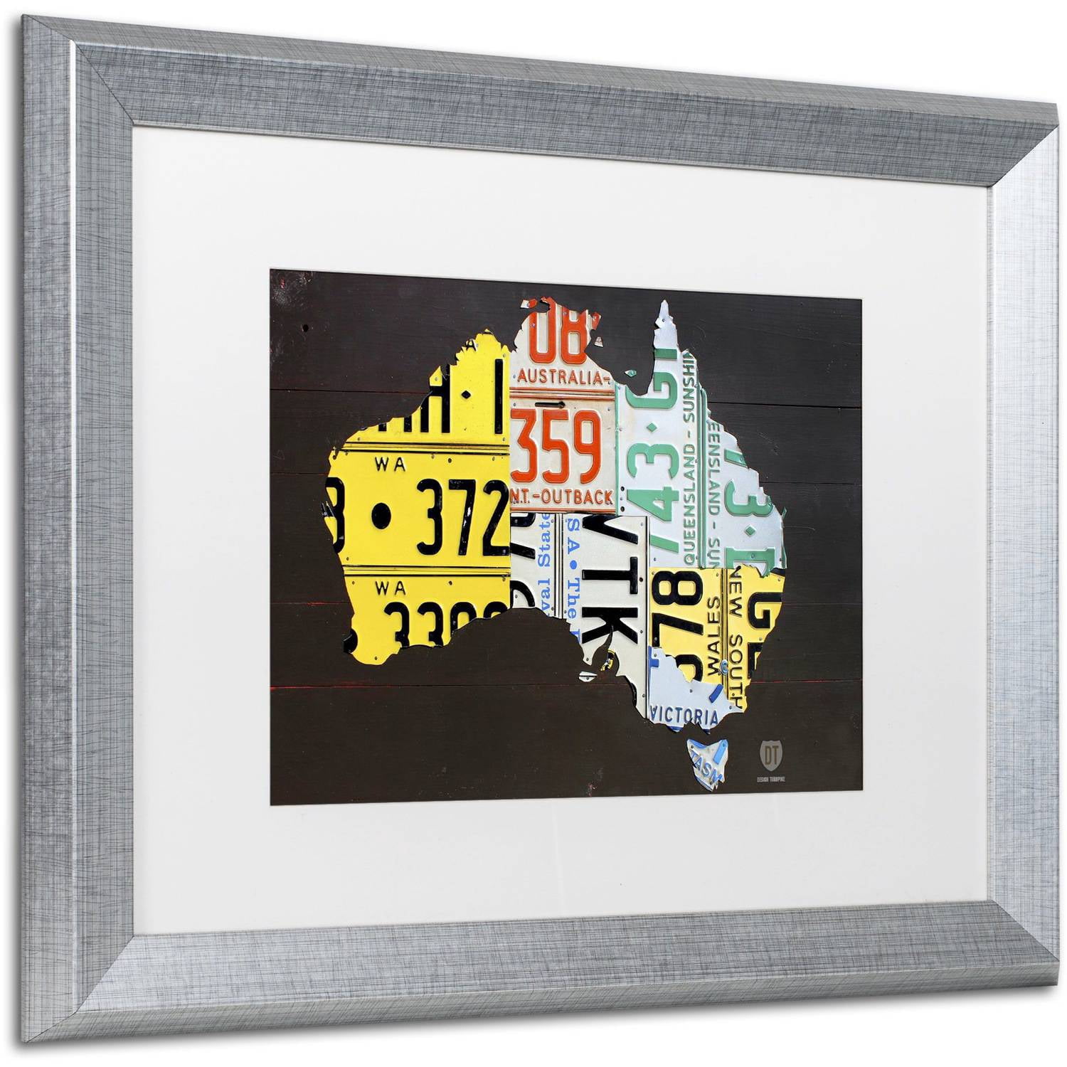 Trademark Fine Art ''Australia License Plate Map'' by Design Turnpike 16" x 20" White Matted Silver